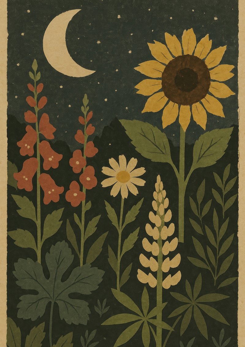 Vintage floral night scene