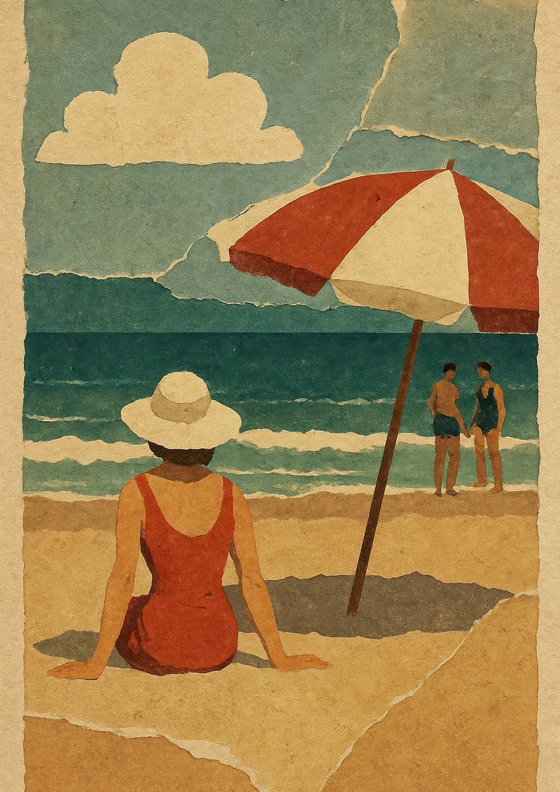 Vintage beach scene illustration.