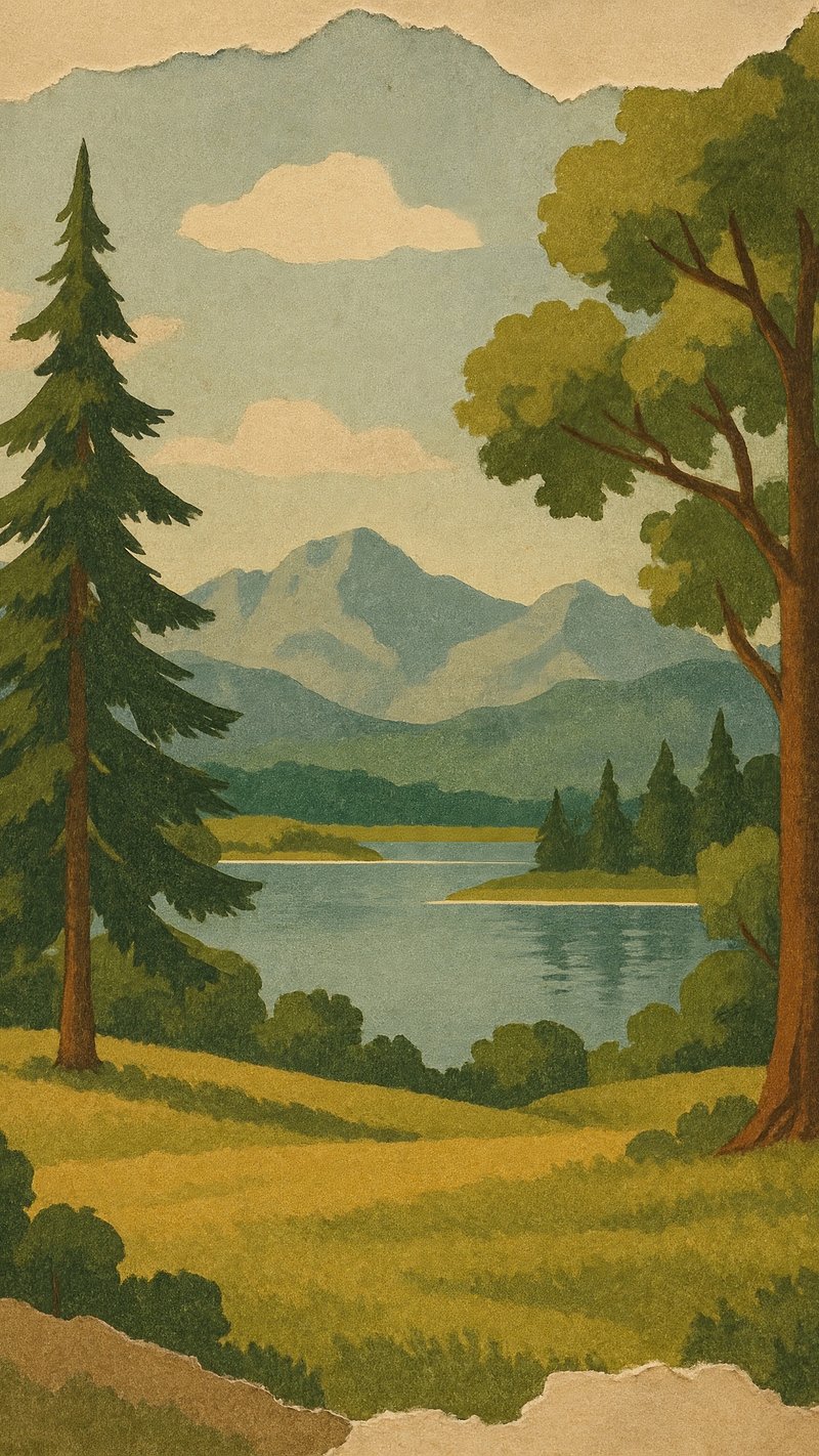 Vintage serene mountain landscape.