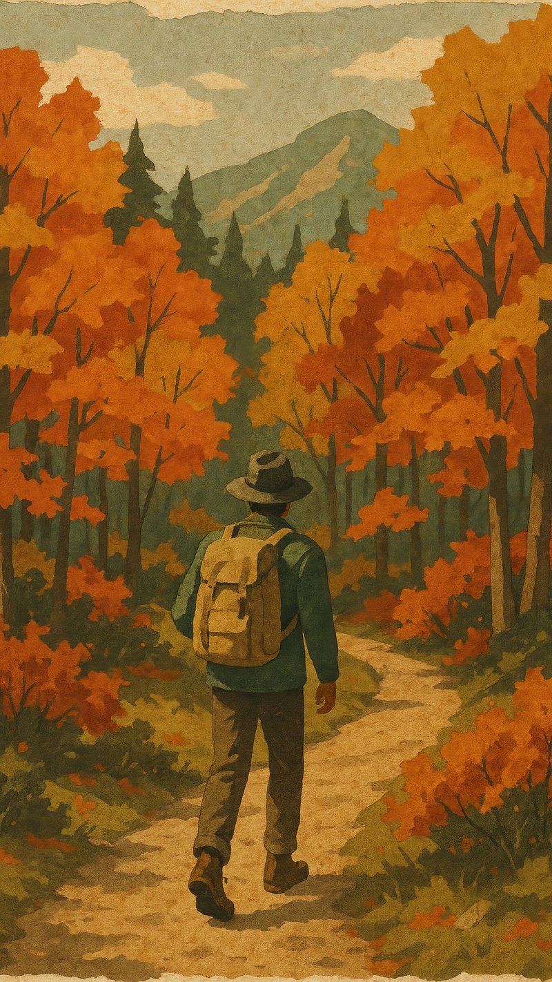 Autumn hiker explores nature.