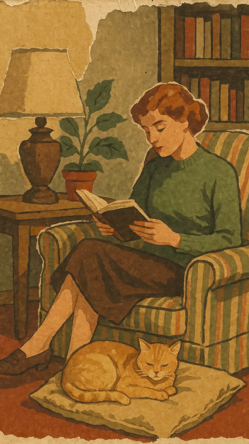 Vintage cozy reading illustration