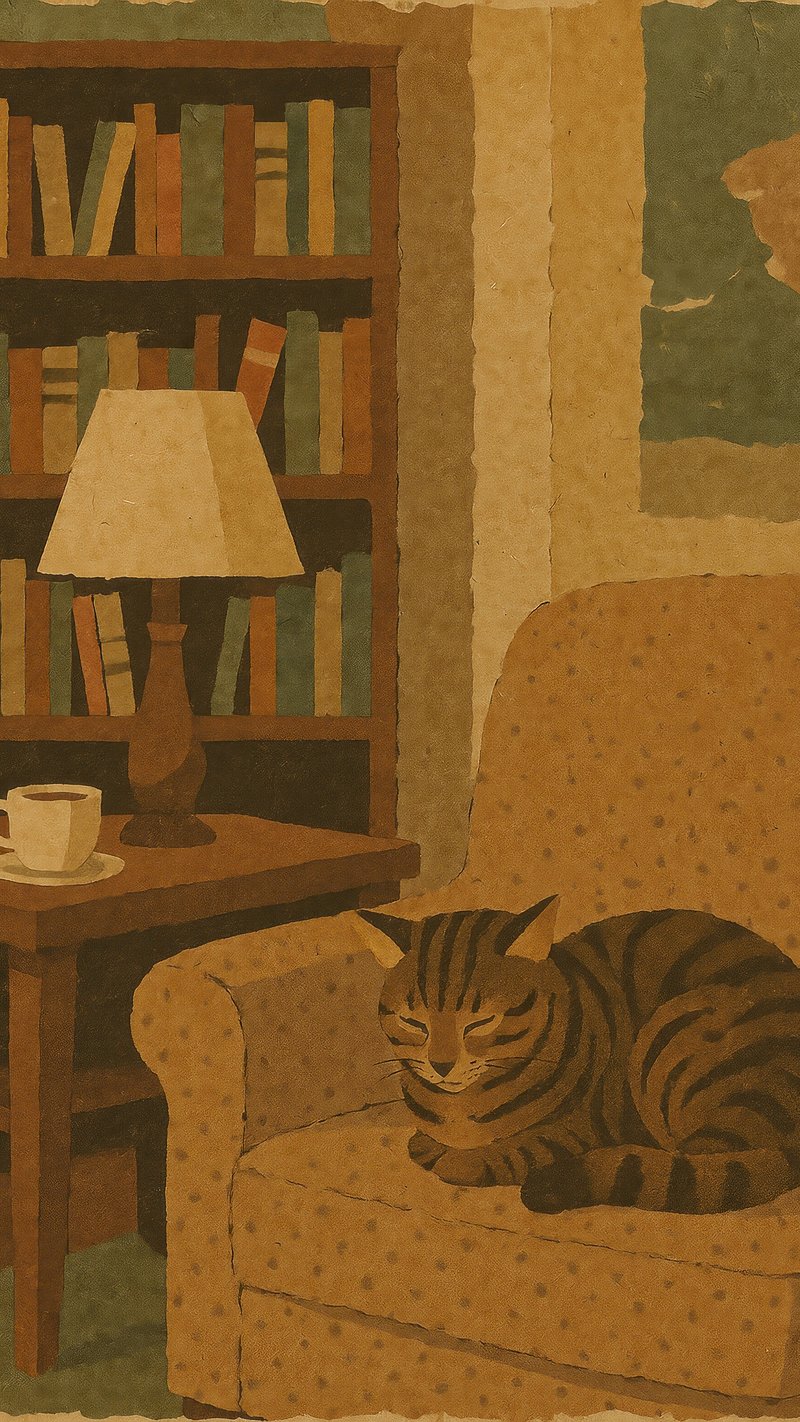 Cozy cat in vintage library.