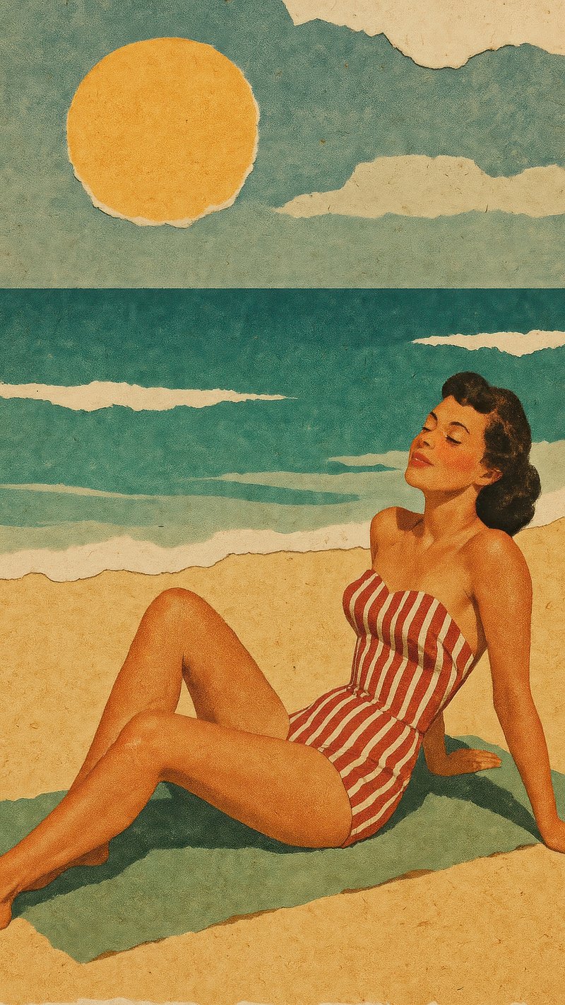 Vintage beach relaxation scene.