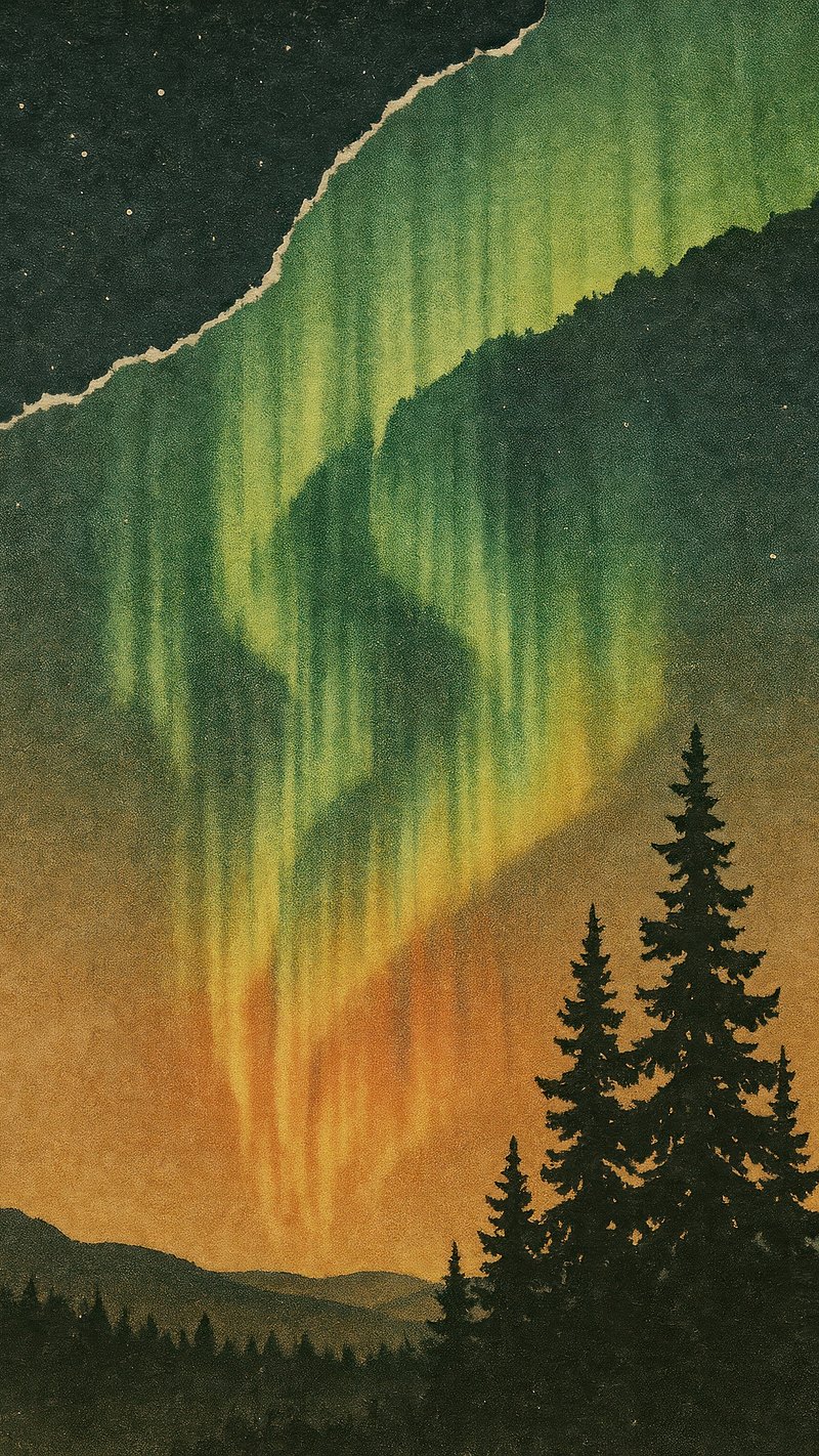 Vibrant aurora lights landscape