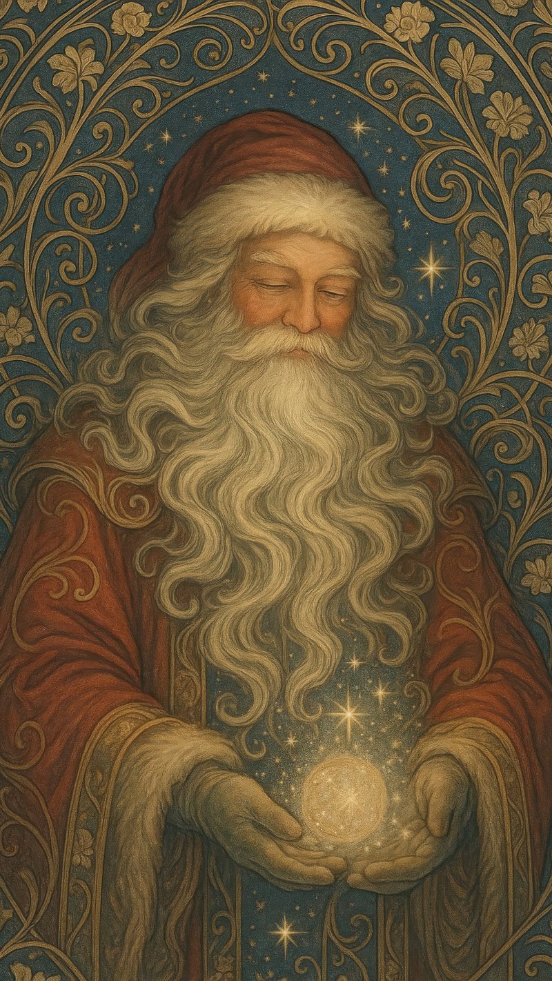 Magical Santa holding glowing orb.