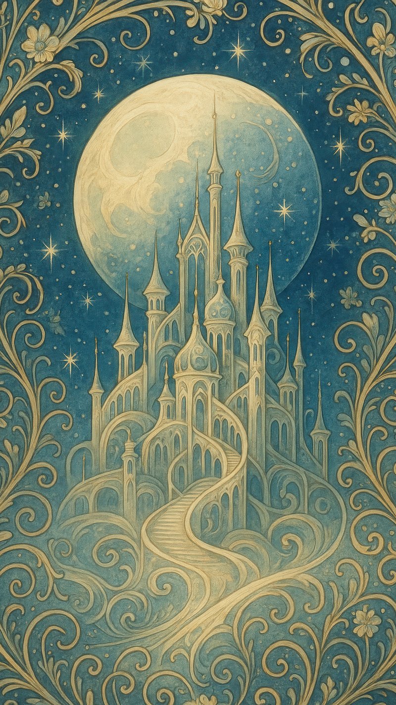 Enchanting castle under moonlight