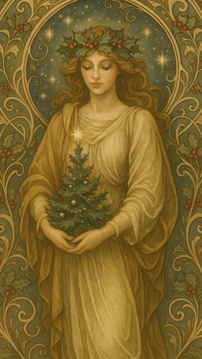 Ethereal goddess with festive elegance.