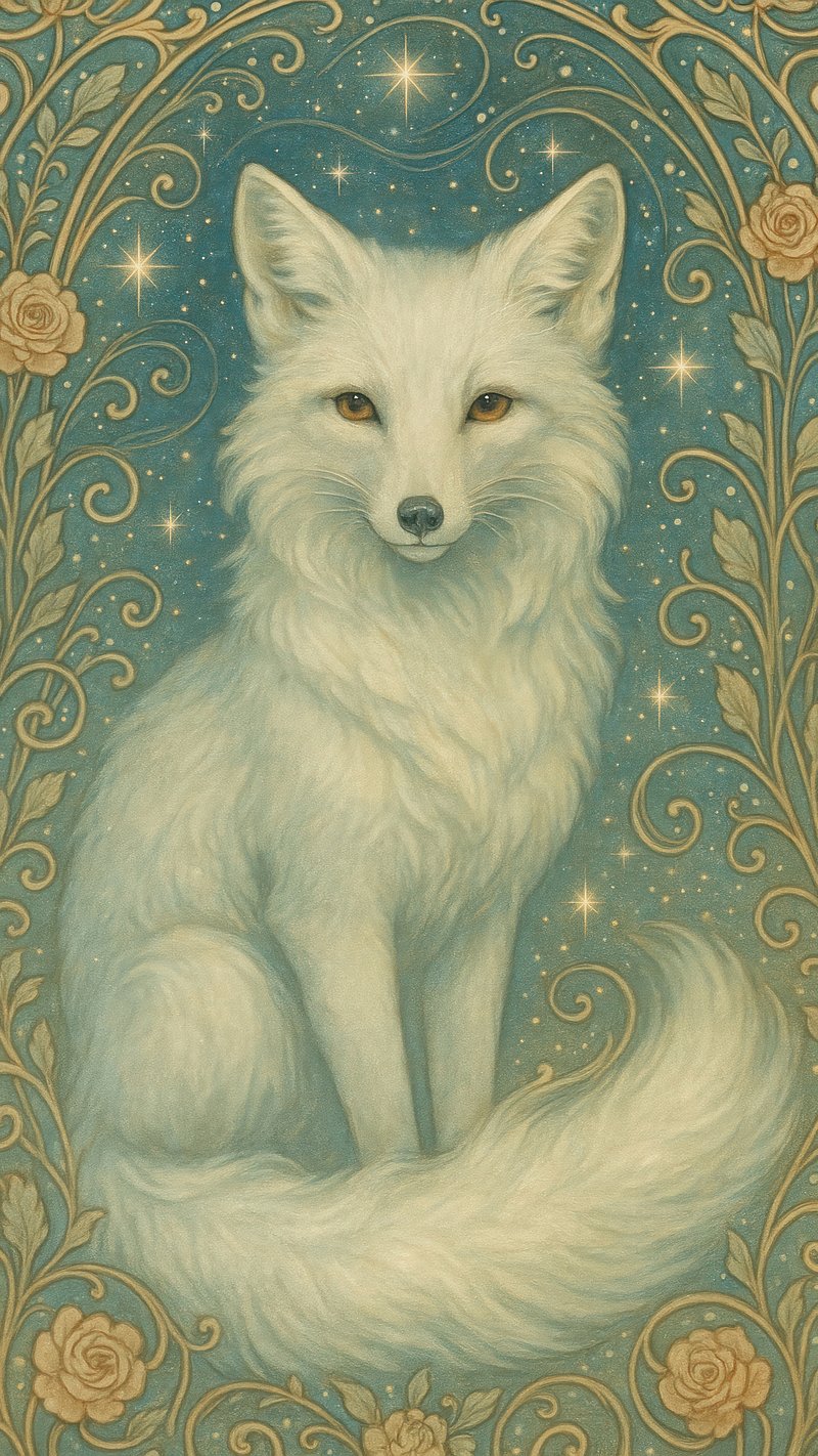 Mystical fox under starry sky.