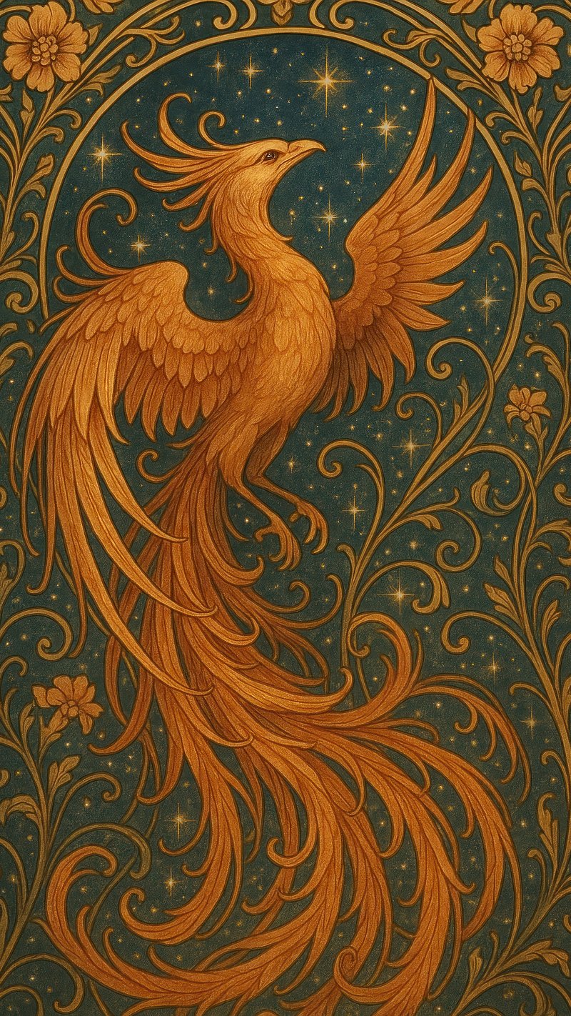 Elegant phoenix amidst stars