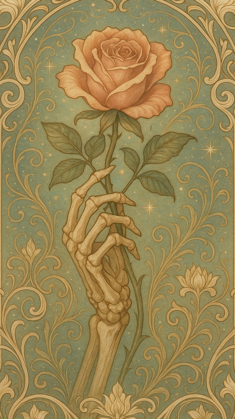 Elegant skeleton holding rose
