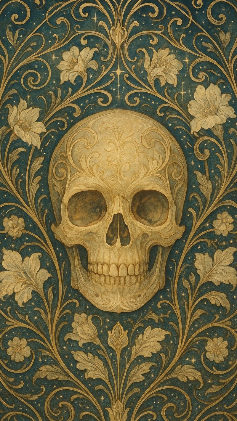 Ornate skull floral design wallpaper