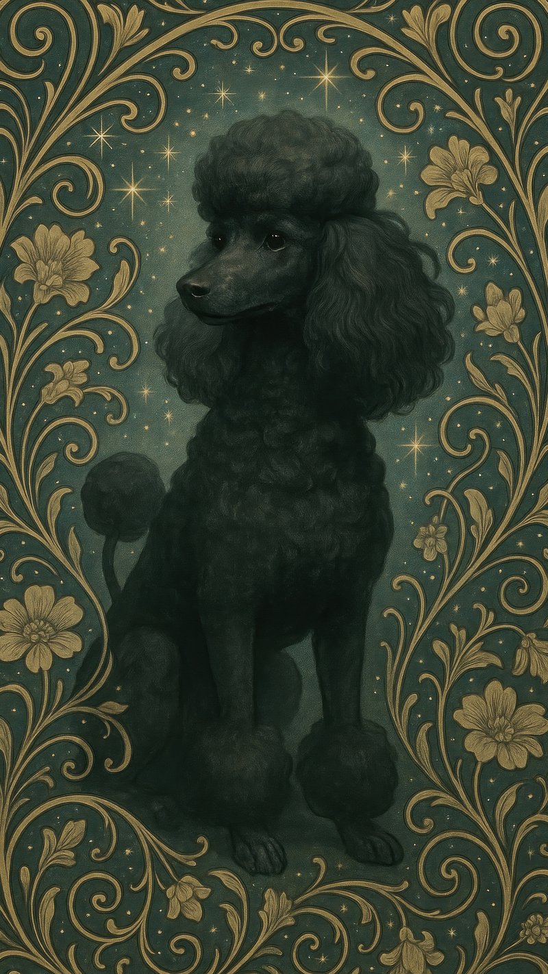 Elegant poodle amidst floral stars