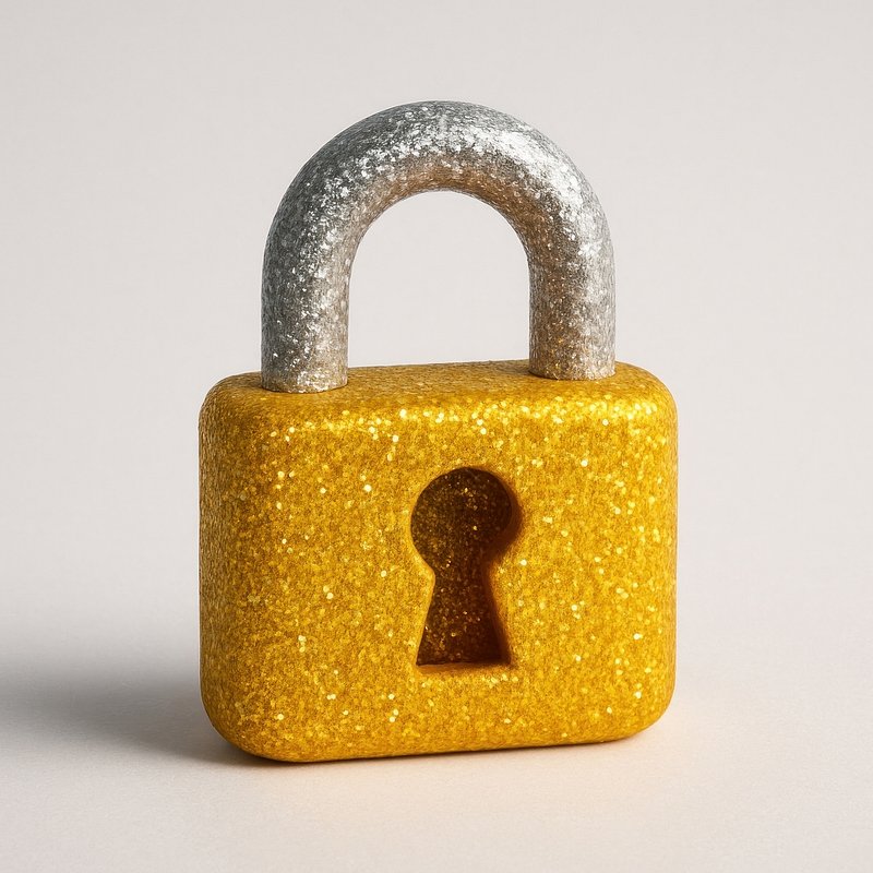 Glittery padlock symbolizes secure protection.