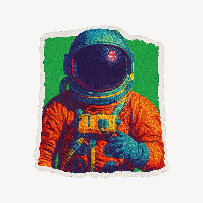 Colorful retro astronaut illustration.