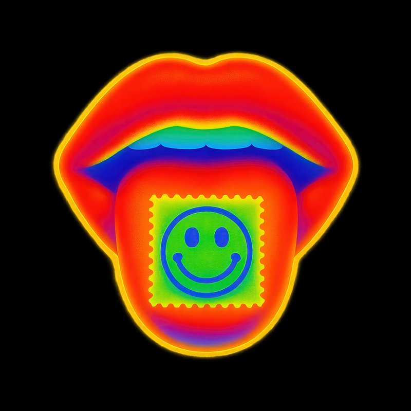Psychedelic lips with smiley.