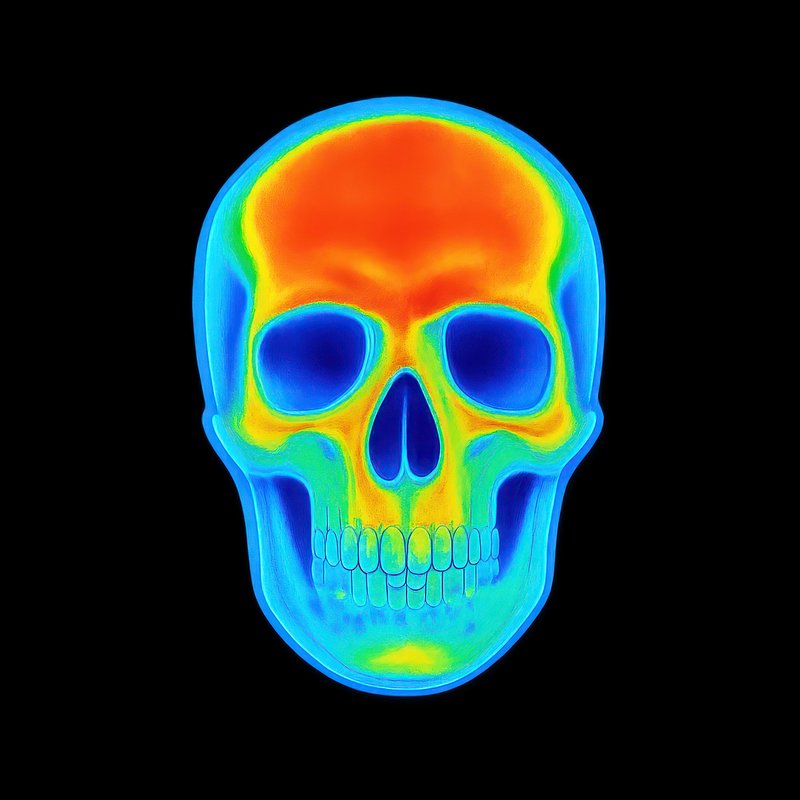 Colorful thermal skull illustration.