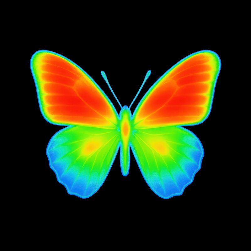 Vibrant multicolored butterfly design.