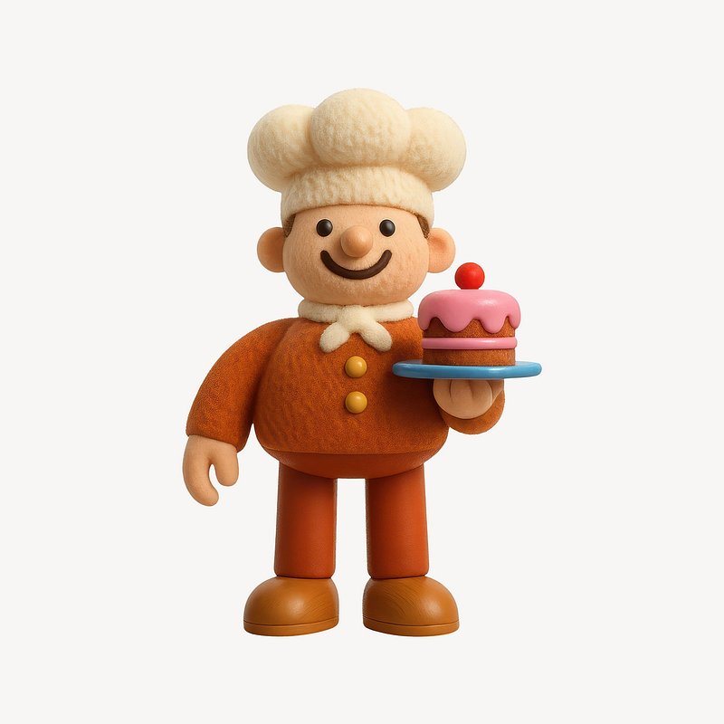 Smiling chef holding cake