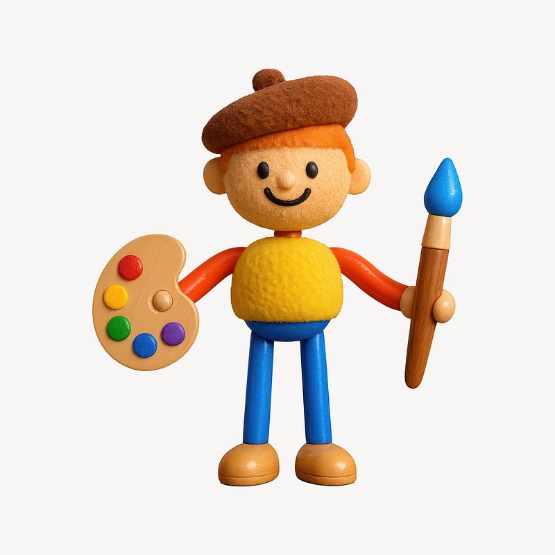 Cheerful artist toy illustration