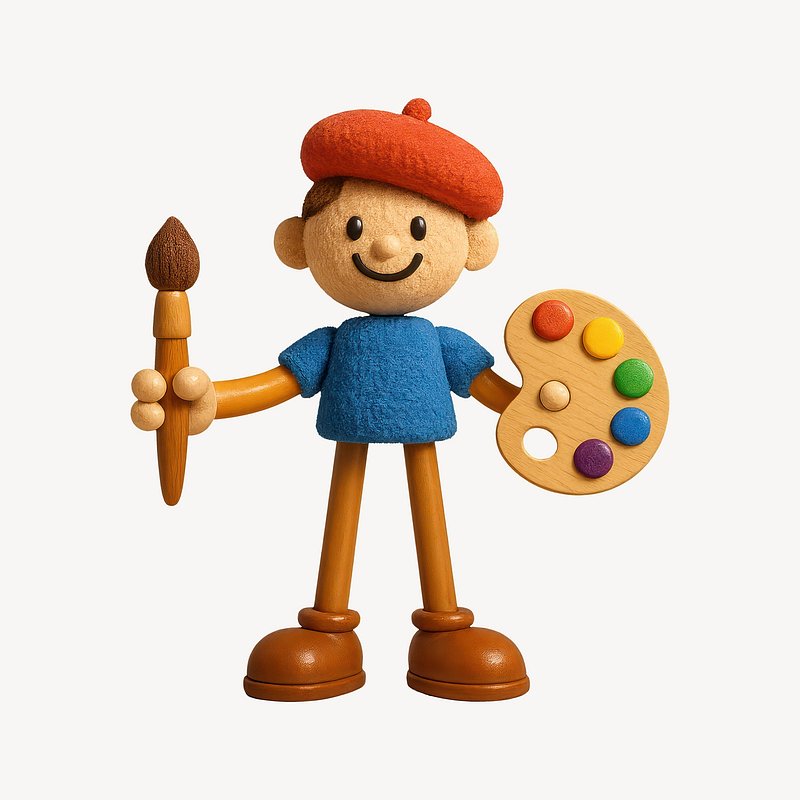 Playful artist wooden figure