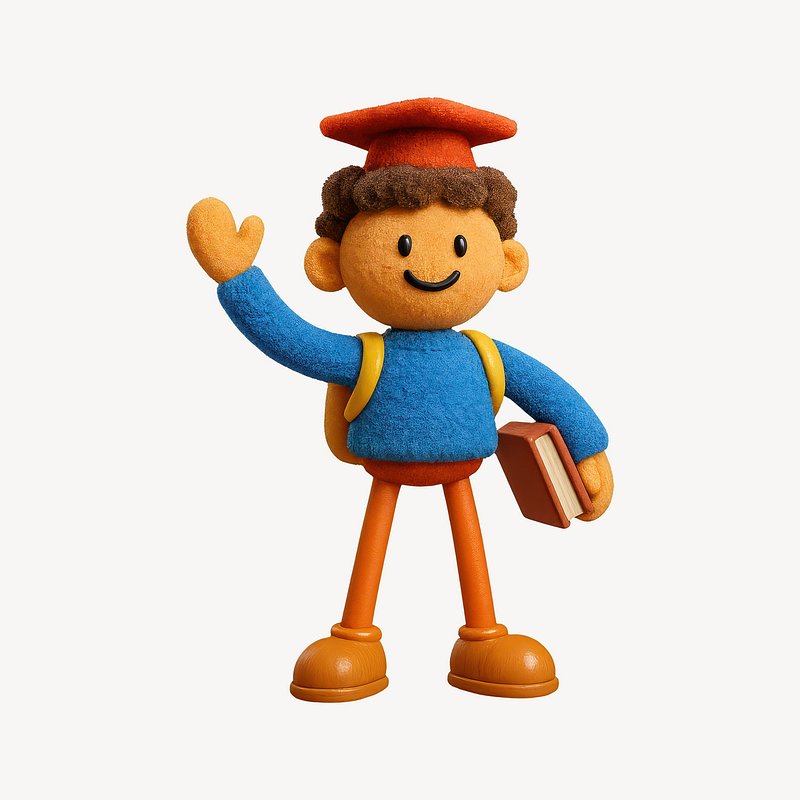 Cheerful student character illustration.