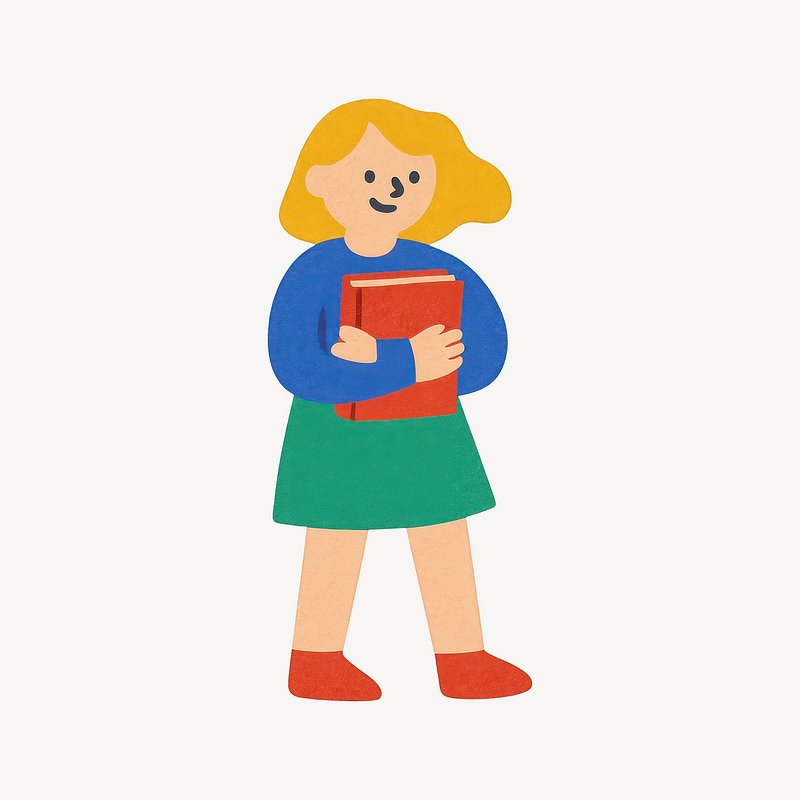 Cartoon child holding book illustration.