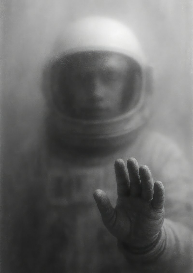 Mysterious astronaut reaching out.