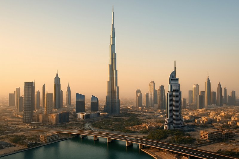 Iconic skyline with towering skyscrapers.