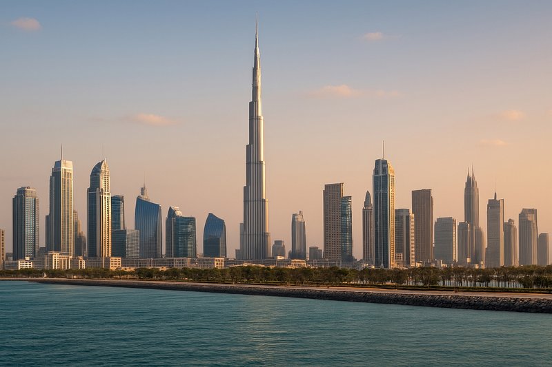 Iconic Dubai skyline view.