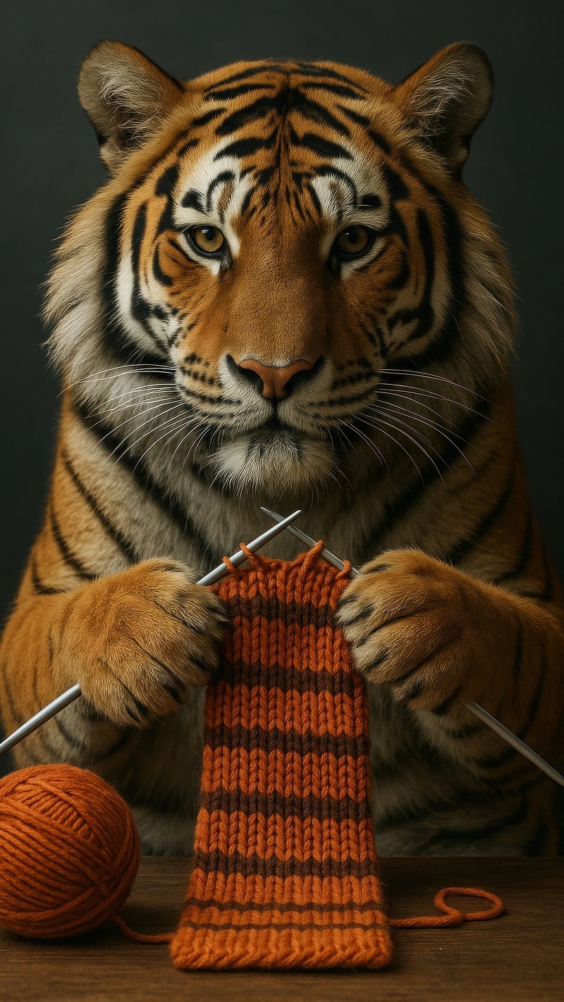 Tiger knitting with yarn