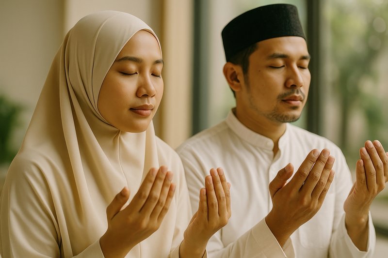 Peaceful prayer in traditional attire.