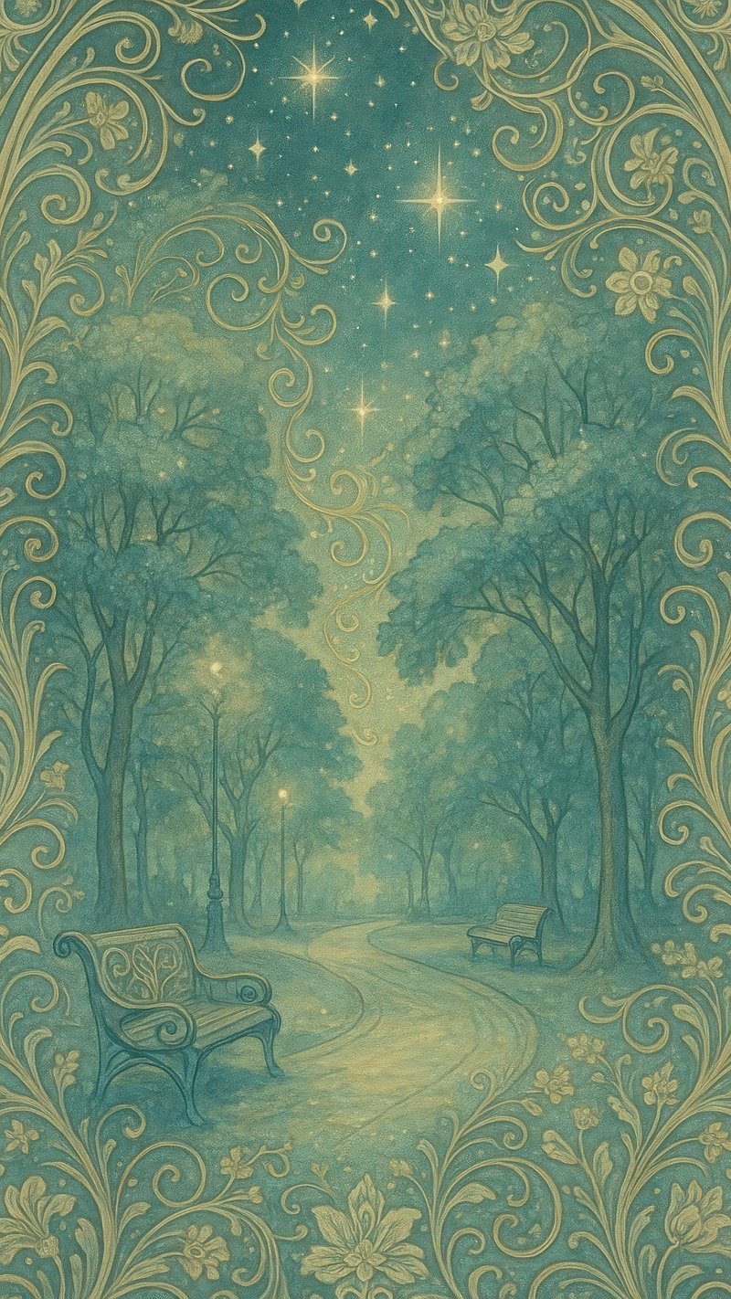 Whimsical night forest illustration