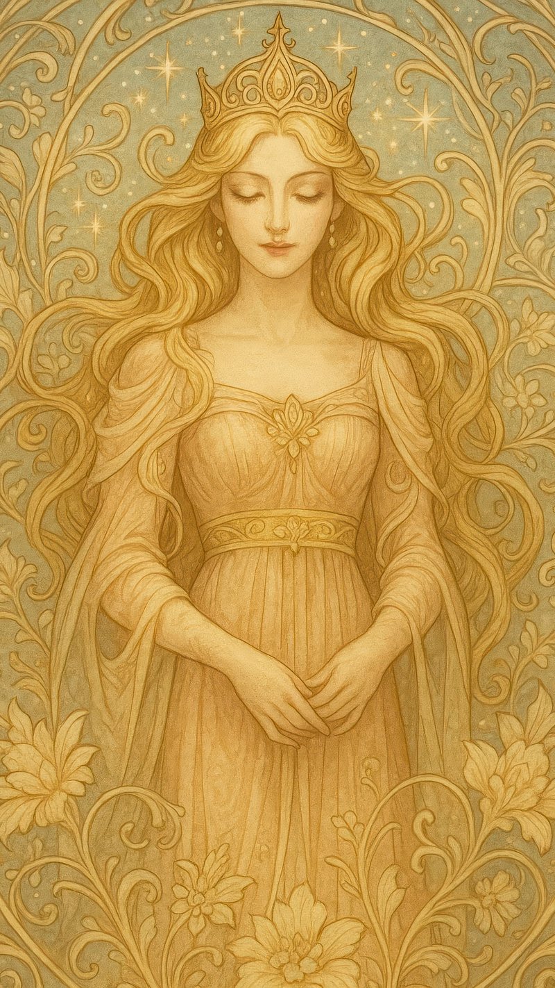 Ethereal goddess in golden elegance.