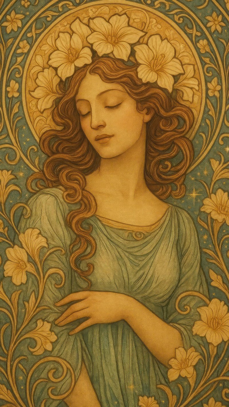 Elegant floral Art Nouveau portrait.