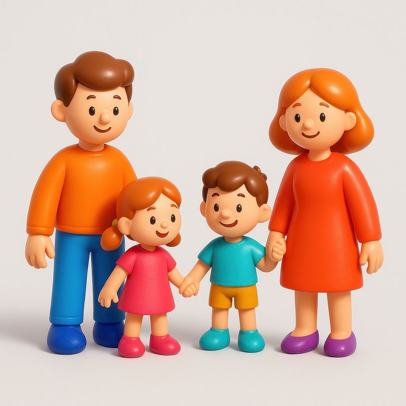 Happy cartoon family together.