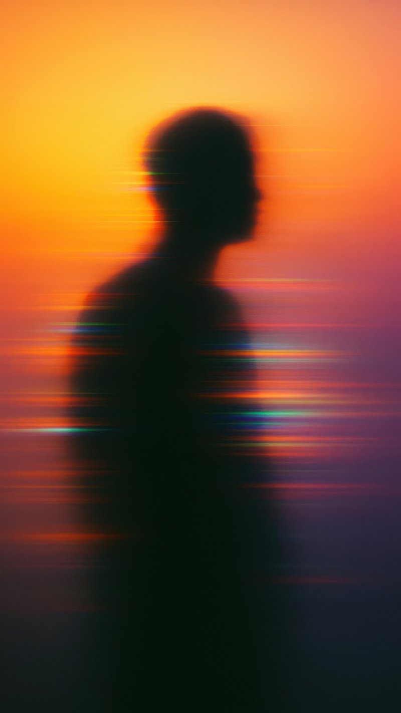 Vibrant silhouette with blurred colors.