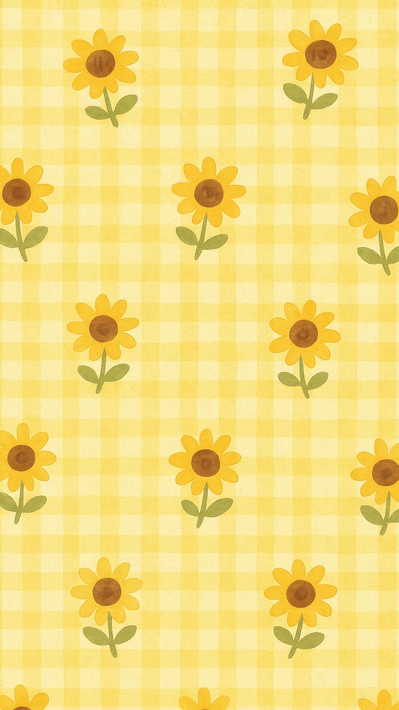 Cheerful sunflowers on yellow background