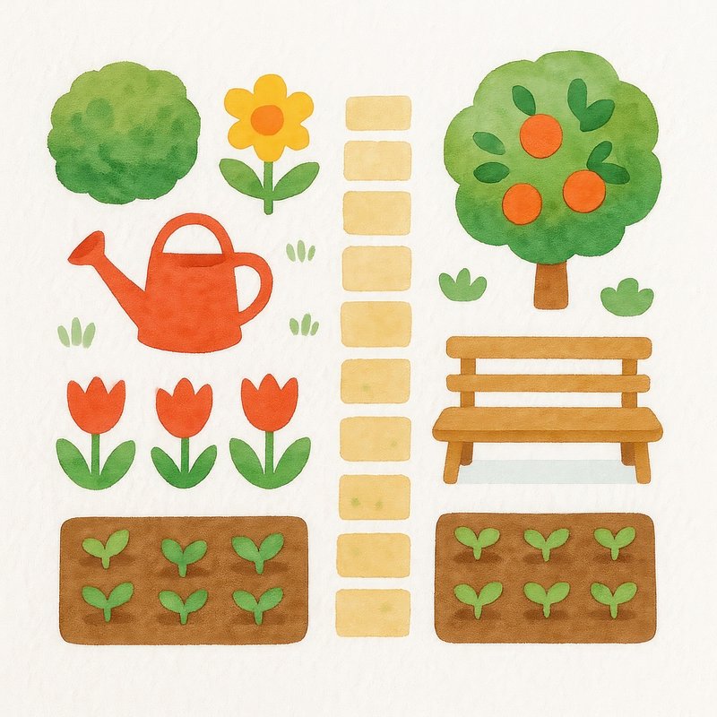 Charming garden elements illustration.
