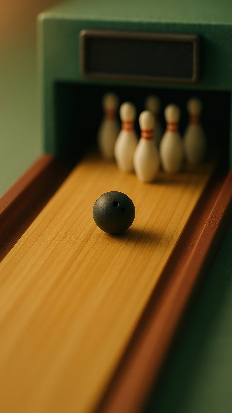 Miniature bowling game setup.
