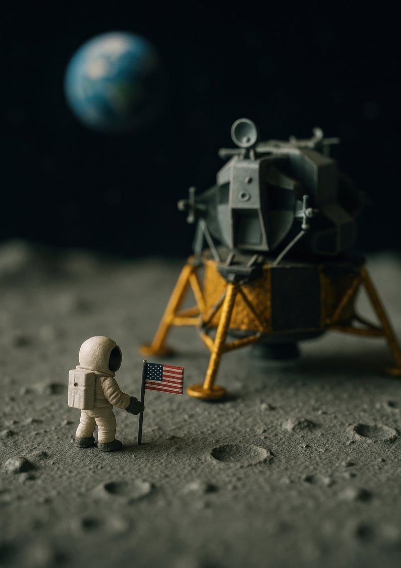 Astronaut explores lunar surface scene.