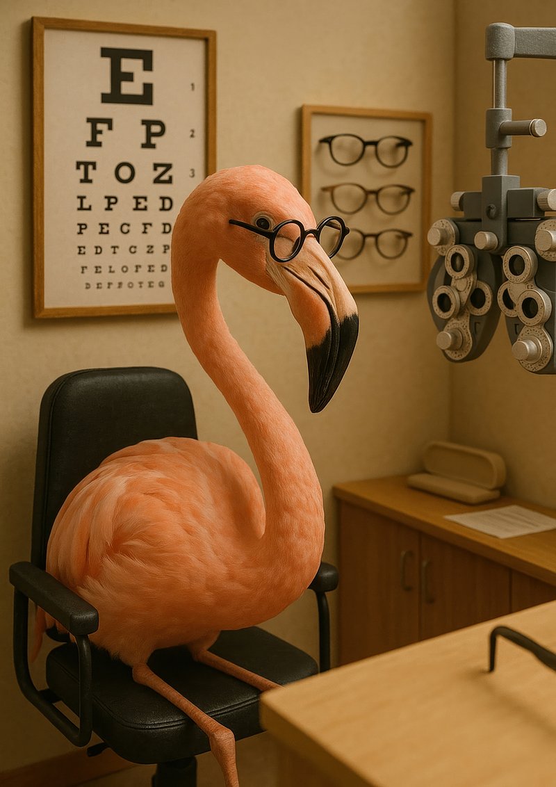 Flamingo optometrist office humor.