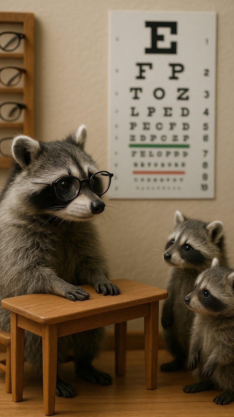Raccoons learning eye chart.