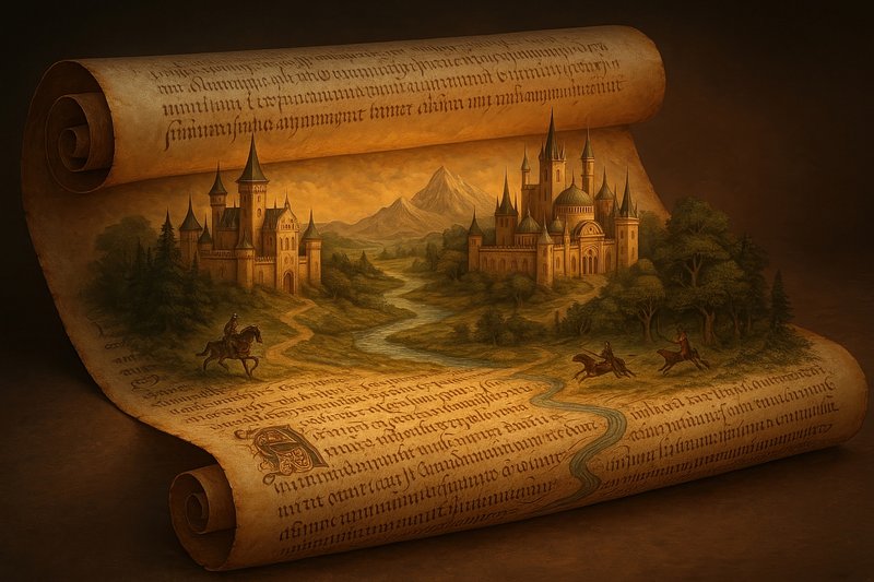 Fantasy scroll with medieval castle.