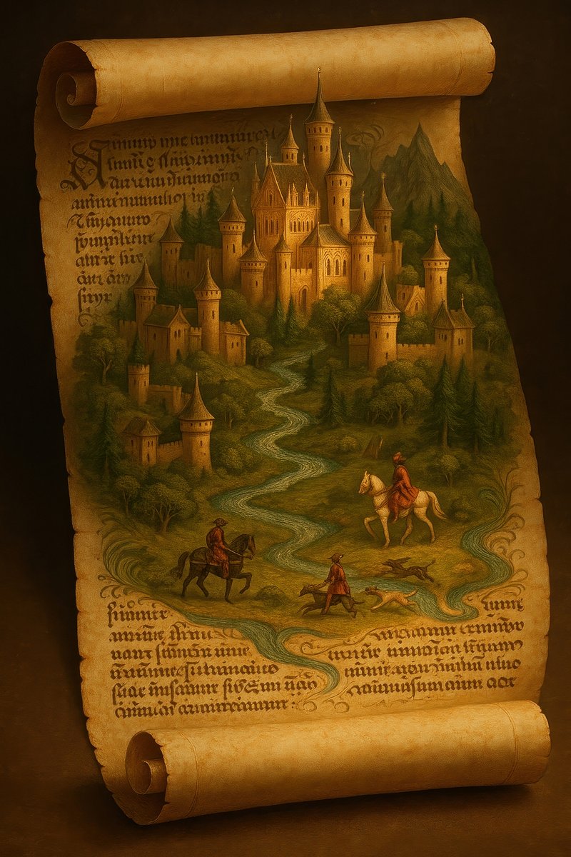 Medieval fantasy scroll illustration