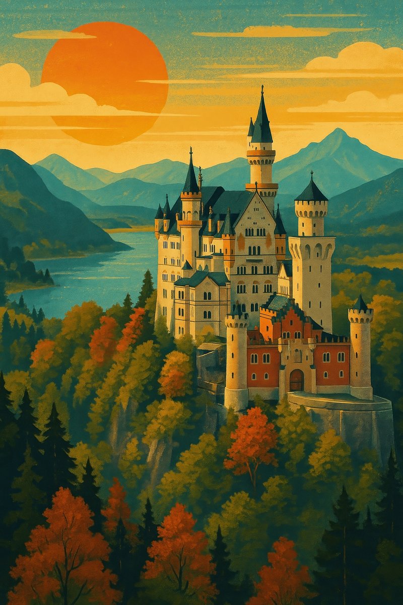 Majestic castle amidst autumn landscape.