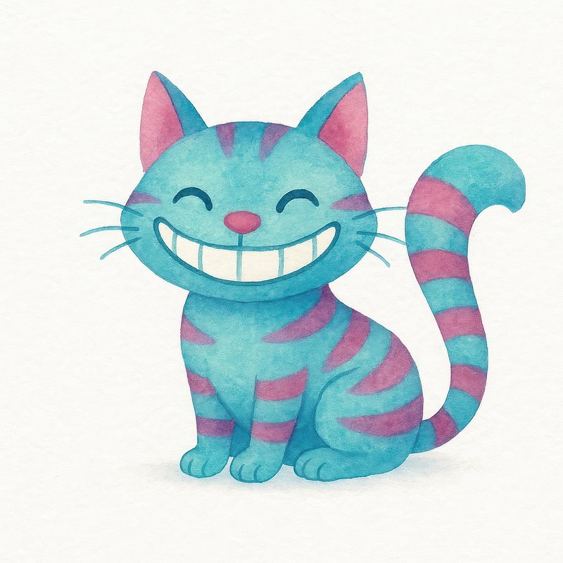 Whimsical smiling striped cat
