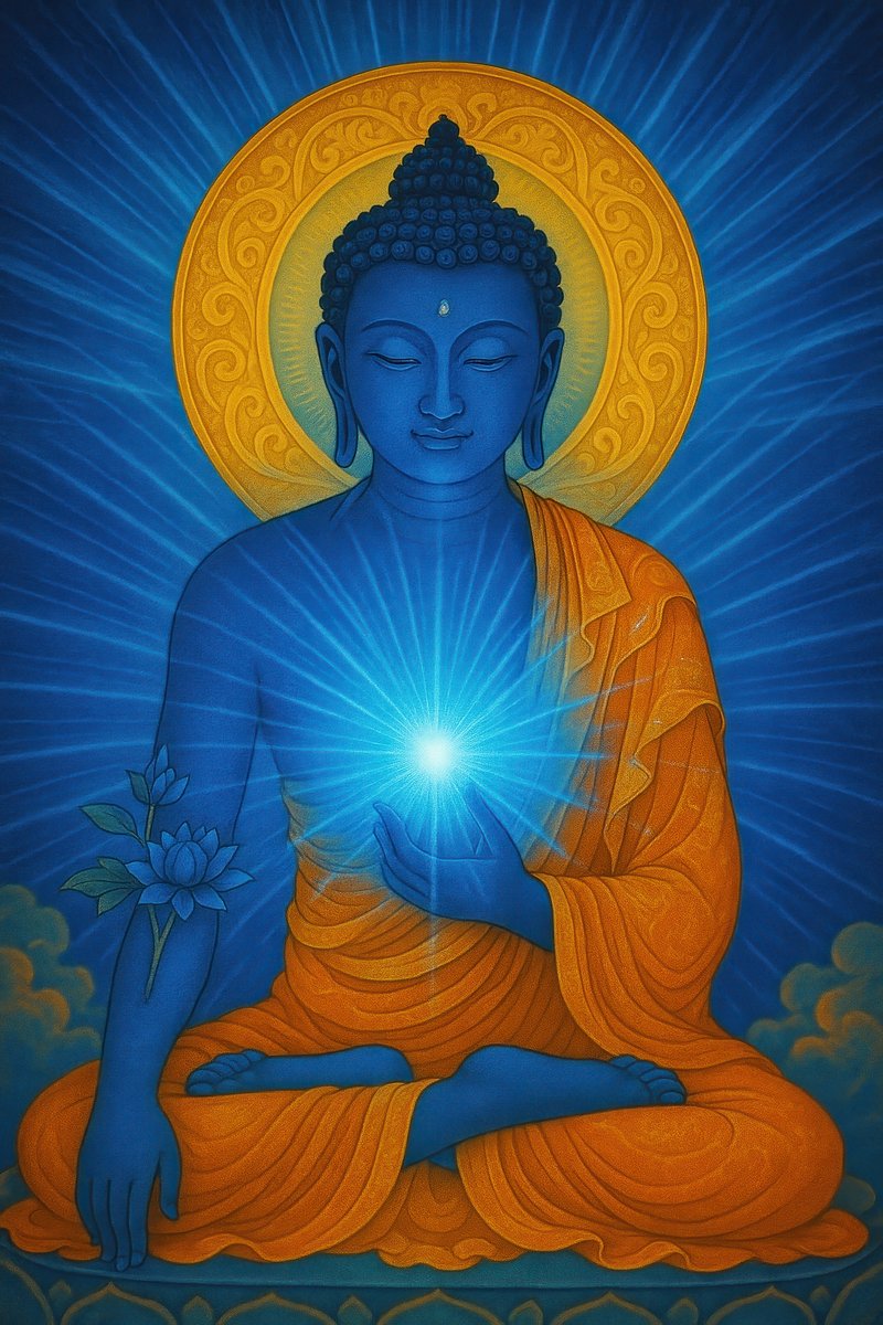 Blue Buddha Bodhisattva In Meditation Flower Peace Mandala Blue Buddha Bodhisattva In Meditation Flower Peace Mandala
