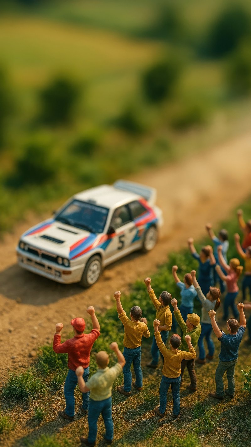 Miniature rally car race scene
