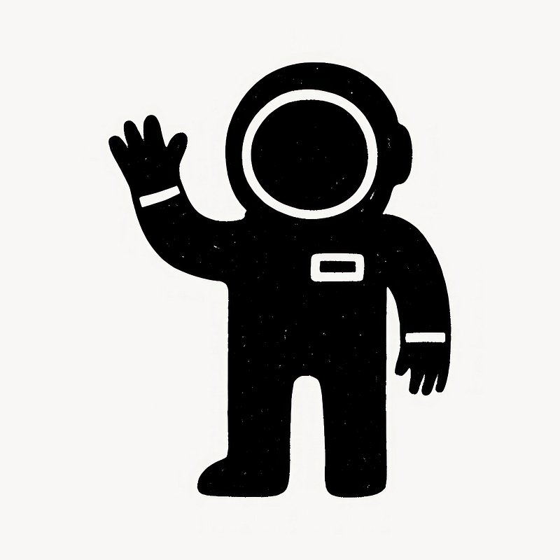 Astronaut silhouette waving hello.
