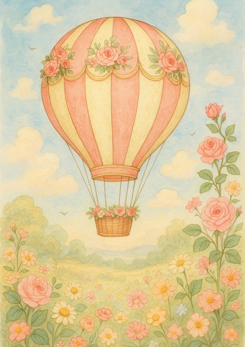 Whimsical floral hot air balloon